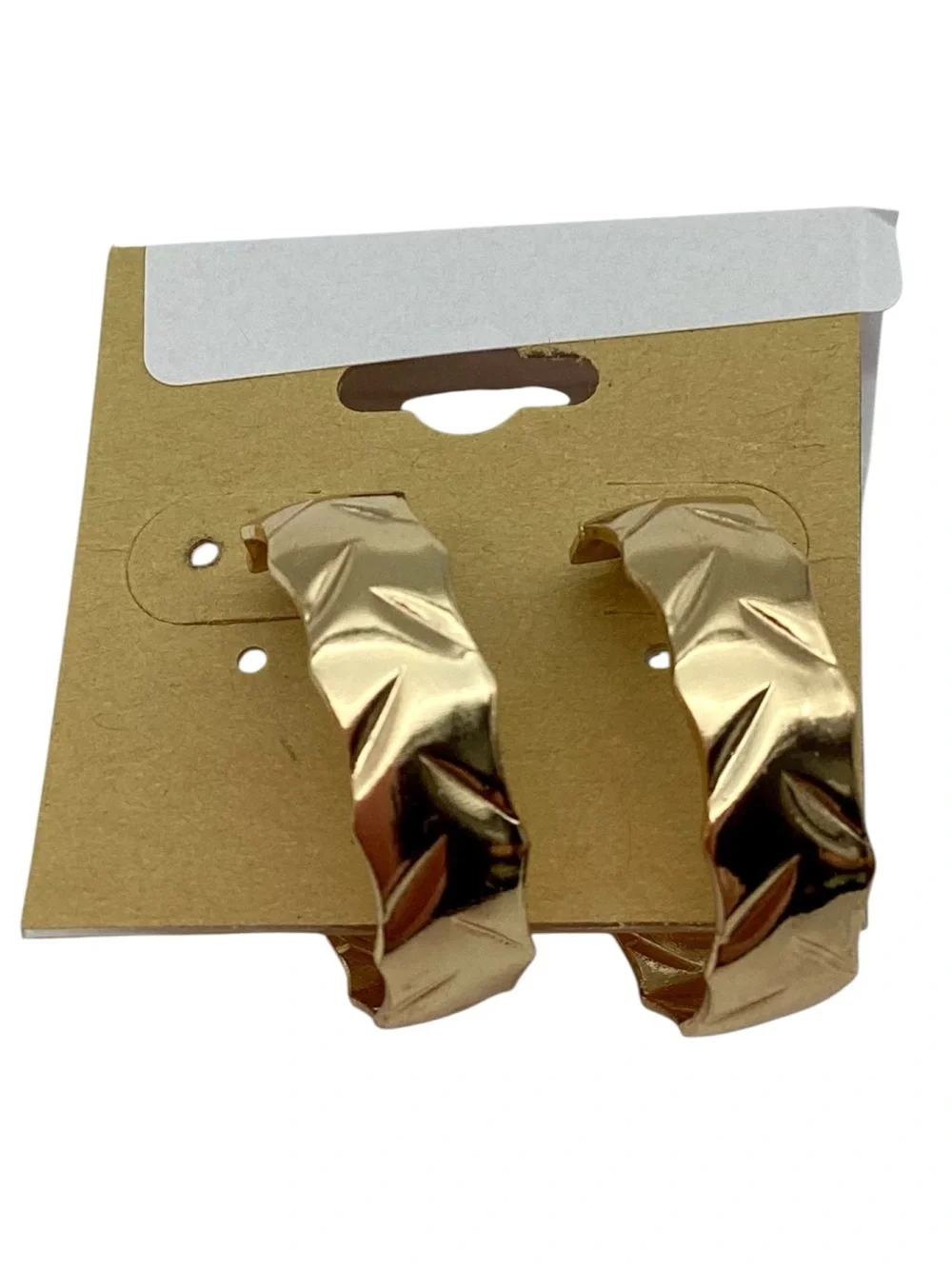 Gold Tone Textured Stud Hoop Earrings (NWT)